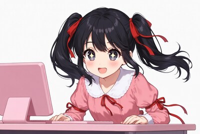 Anime girl typing on computer