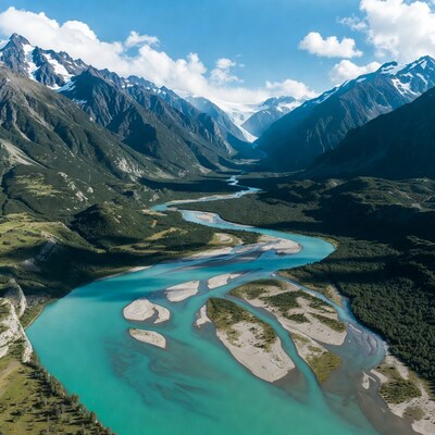 Turquoise River in Snowy Mountains