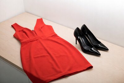 Red dress with black heels