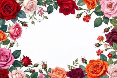 Colorful Roses Floral Border Illustration