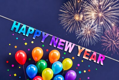 Happy New Year Balloons Fireworks