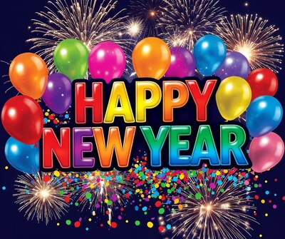 Happy New Year Balloons Fireworks