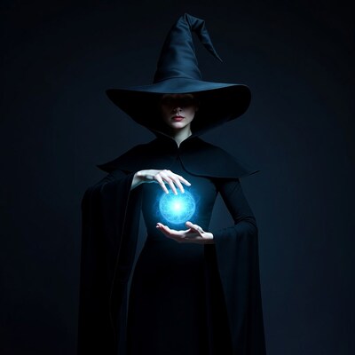 Woman holding glowing blue orb