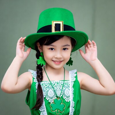 Asian girl in St. Patrick's Day costume