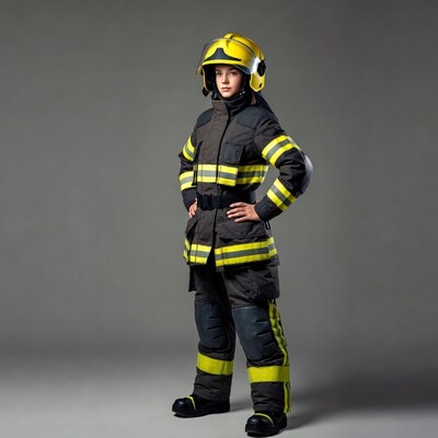 Girl in firefighter uniform standing