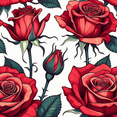 Red Roses Seamless Pattern Illustration