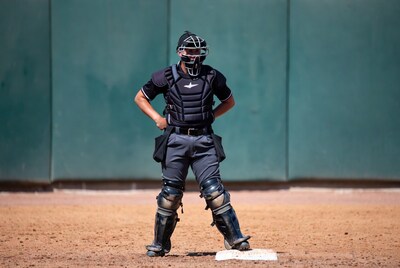 Baseball catcher in full gear