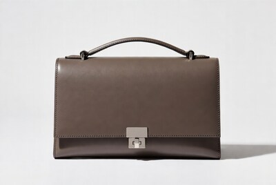 Brown leather rectangular handbag