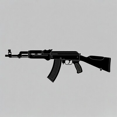AK-47 Silhouette on Gray Background
