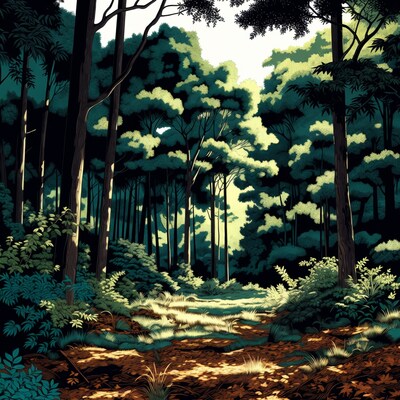 Sunlit Forest Path Illustration