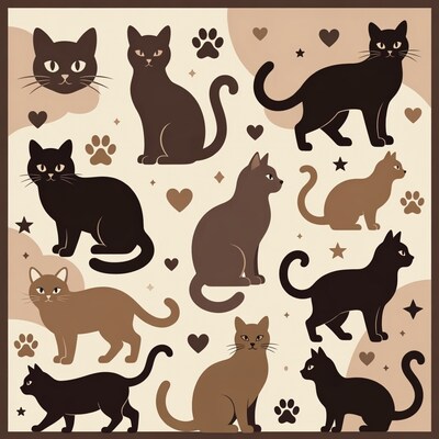 Cute Black and Brown Cat Illustrations