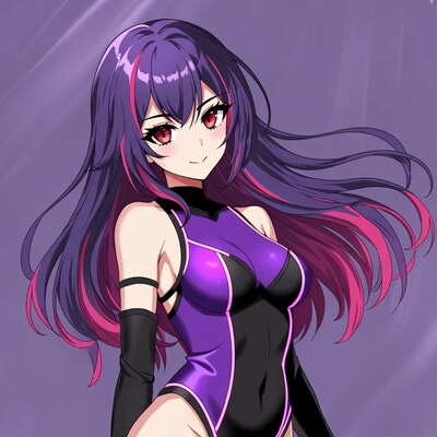 Anime girl in purple bodysuit