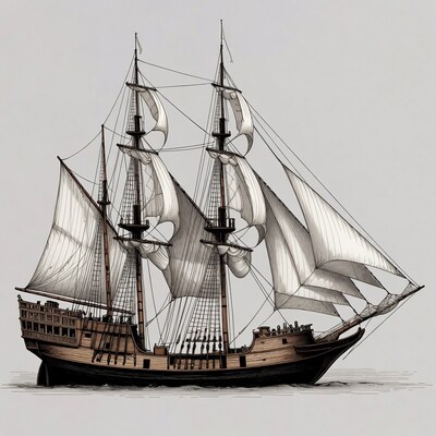 Sailing Ship with Full Sails