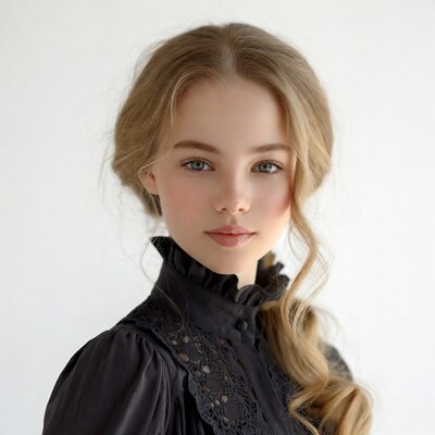 Young woman in lace Victorian blouse