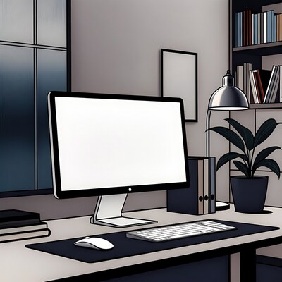 Office Desk with Blank Monitor Illustration