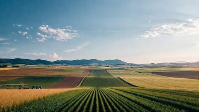Colorful Farm Fields with Tractors