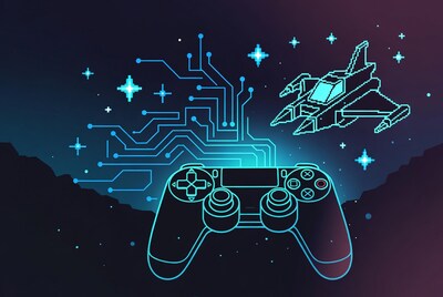 Neon Gaming Controller with Spaceship