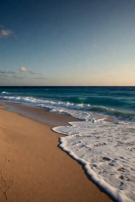 Ocean waves crashing on sandy beach