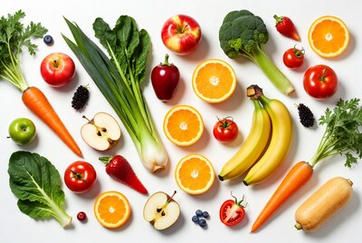 Fresh Fruits Vegetables White Background