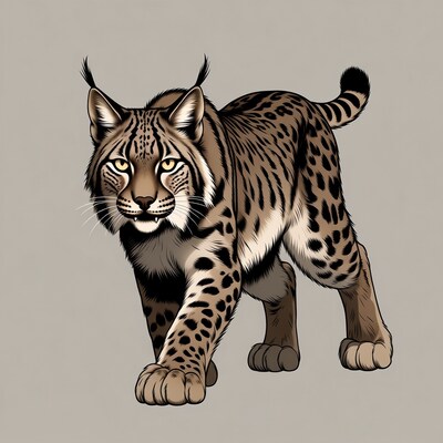 Lynx walking on isolated background
