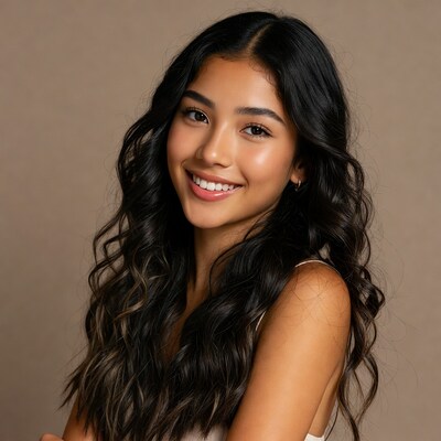Smiling Asian woman with wavy black hair