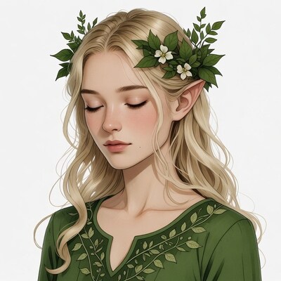 Blonde Elf Woman with Flower Crown