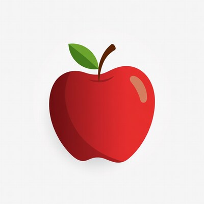 Red apple with green leaf