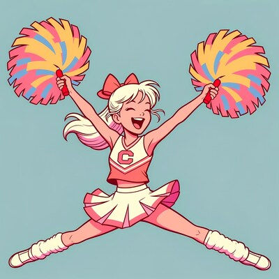 Blonde cheerleader girl with pom poms