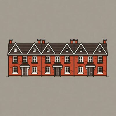 Row of Red Brick Townhouses Illustration