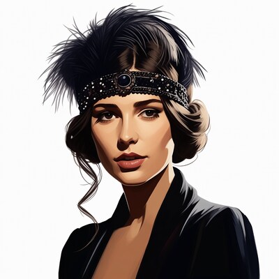 Woman in feather headband illustration