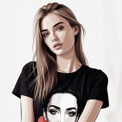 Blonde woman in black t-shirt illustration