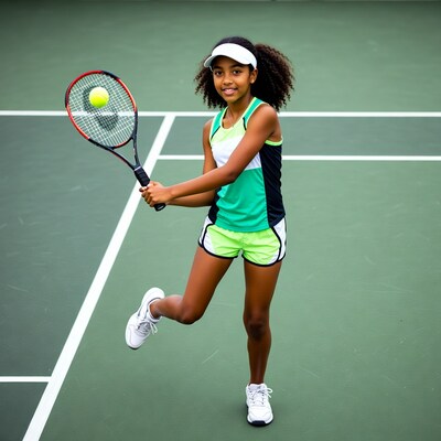 Black girl hitting tennis ball