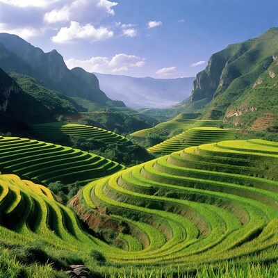 Terraced Rice Fields in Mountains