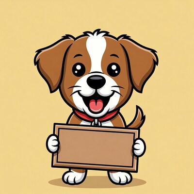 Cartoon puppy holding blank sign