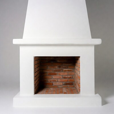 White Fireplace with Brick Interior