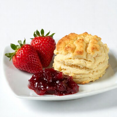 Strawberries, Strawberry Jam, Biscuit on Plate