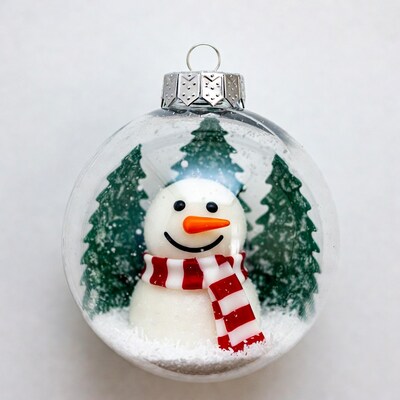 Snowman in glass Christmas ornament