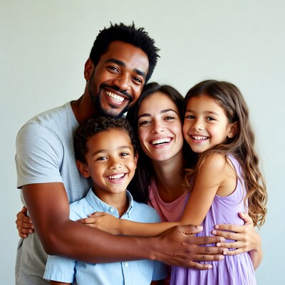 Happy African-American family hugging