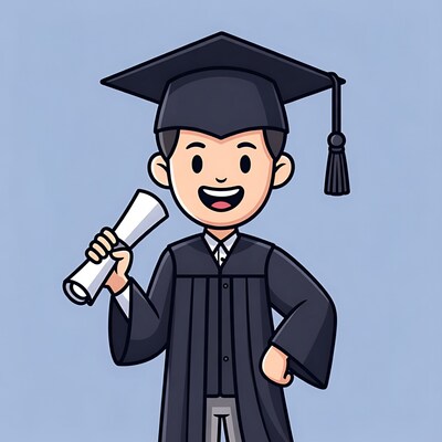 Cartoon boy holding graduation diploma