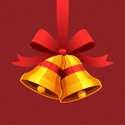 Golden bells with red ribbon