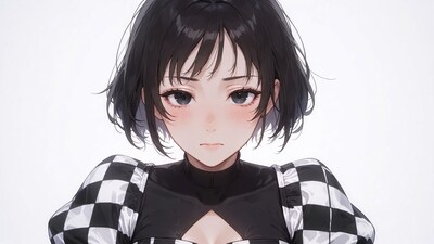 Anime girl in checkered dress