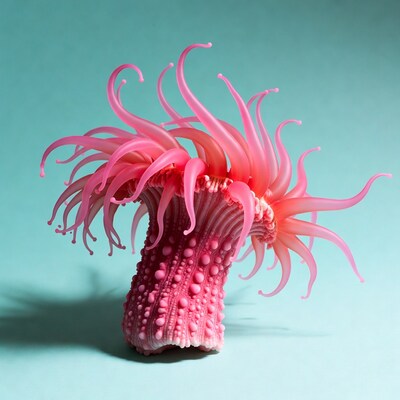 Pink sea anemone on teal background