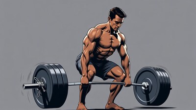 Muscular man deadlifting barbell