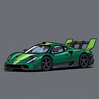 Green Supercar with Large Wing