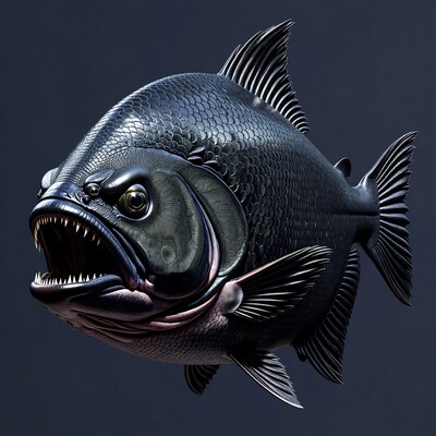 Roaring Black Piranha Fish