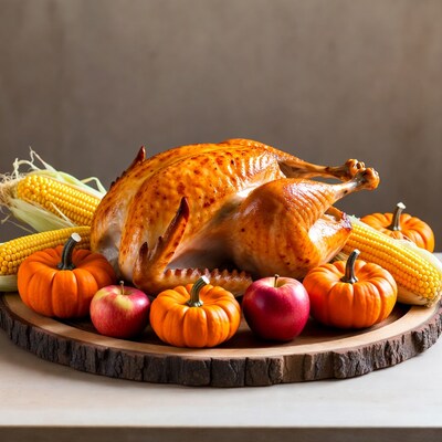 Roasted Turkey with Pumpkins and Corn