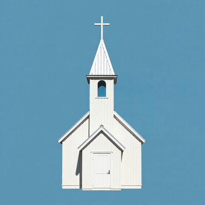 White Church on Blue Background