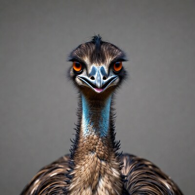 Emu with red eyes close-up
