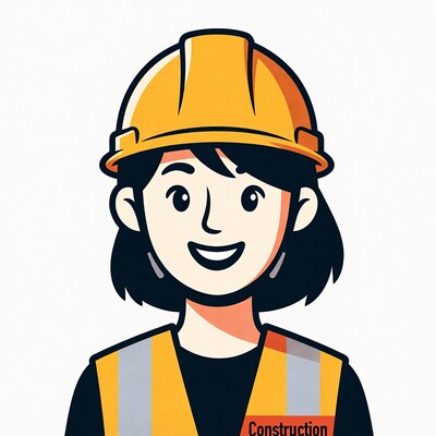 Asian woman in construction helmet