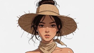 Asian woman in straw hat